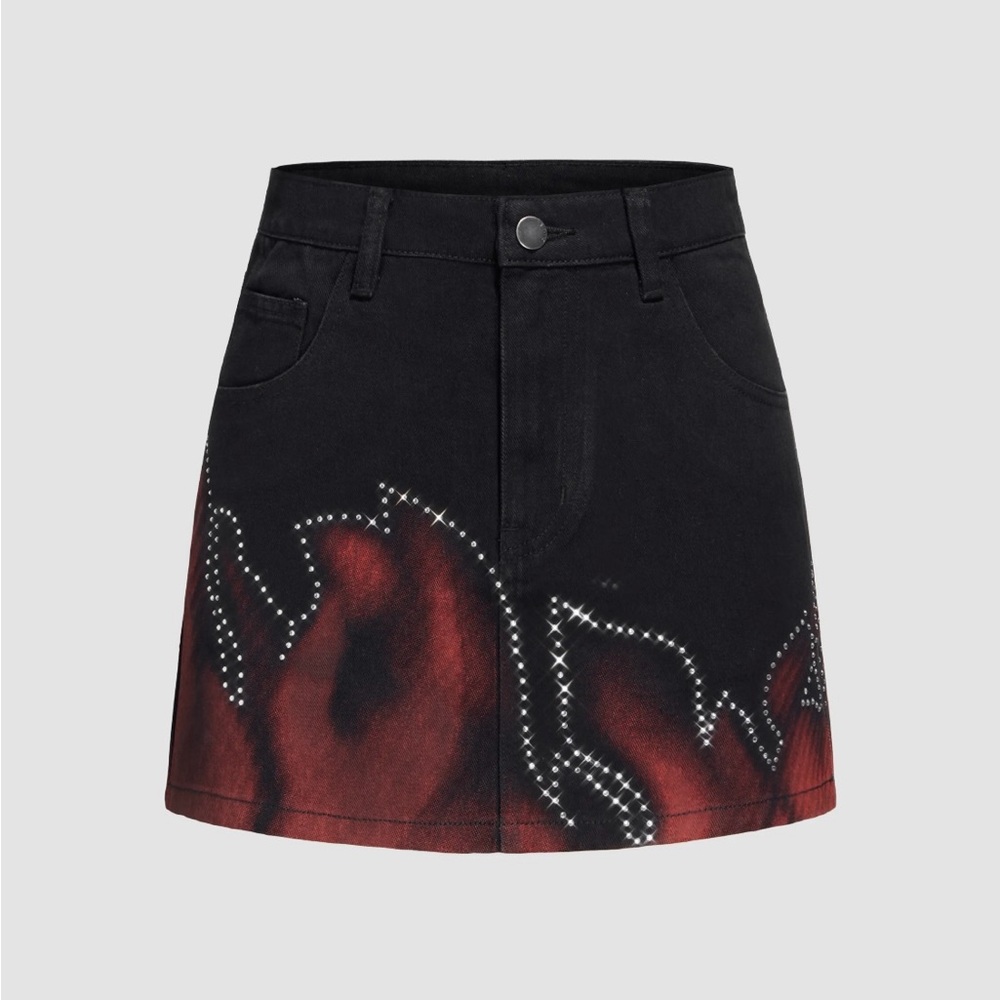 Stylish Black and Red denim Skirt with strass